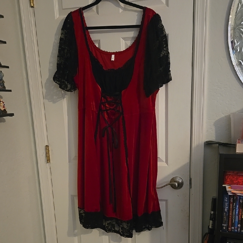 Elegant Red and Black Lace Nightgown